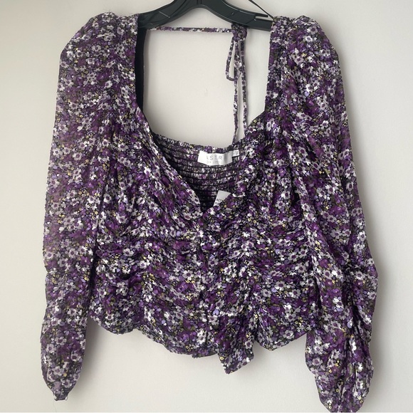 Astr Tops - ASTR Purple Floral Print long Sleeve Top Size Large